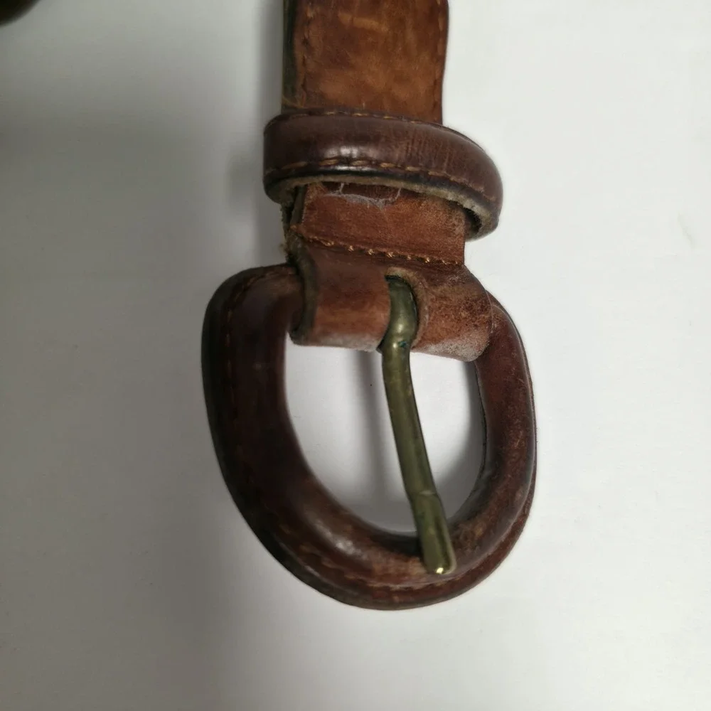 Vintage Woven Braided Brown Leather Belt Size 28 Boho Hippie Leather Buckle 6769